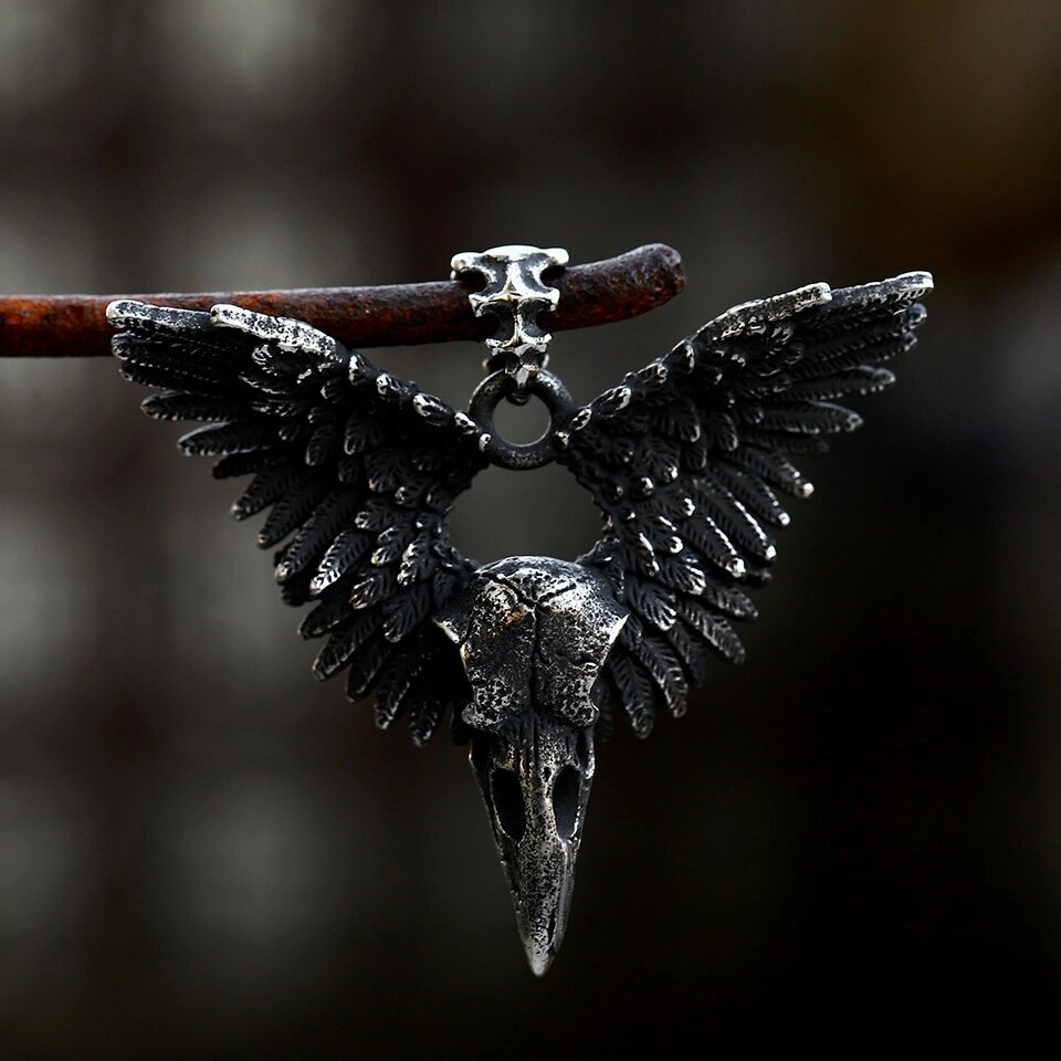 Кулон Череп ворона з крилами (сталь) від компанії TERRA-X - фото 1
