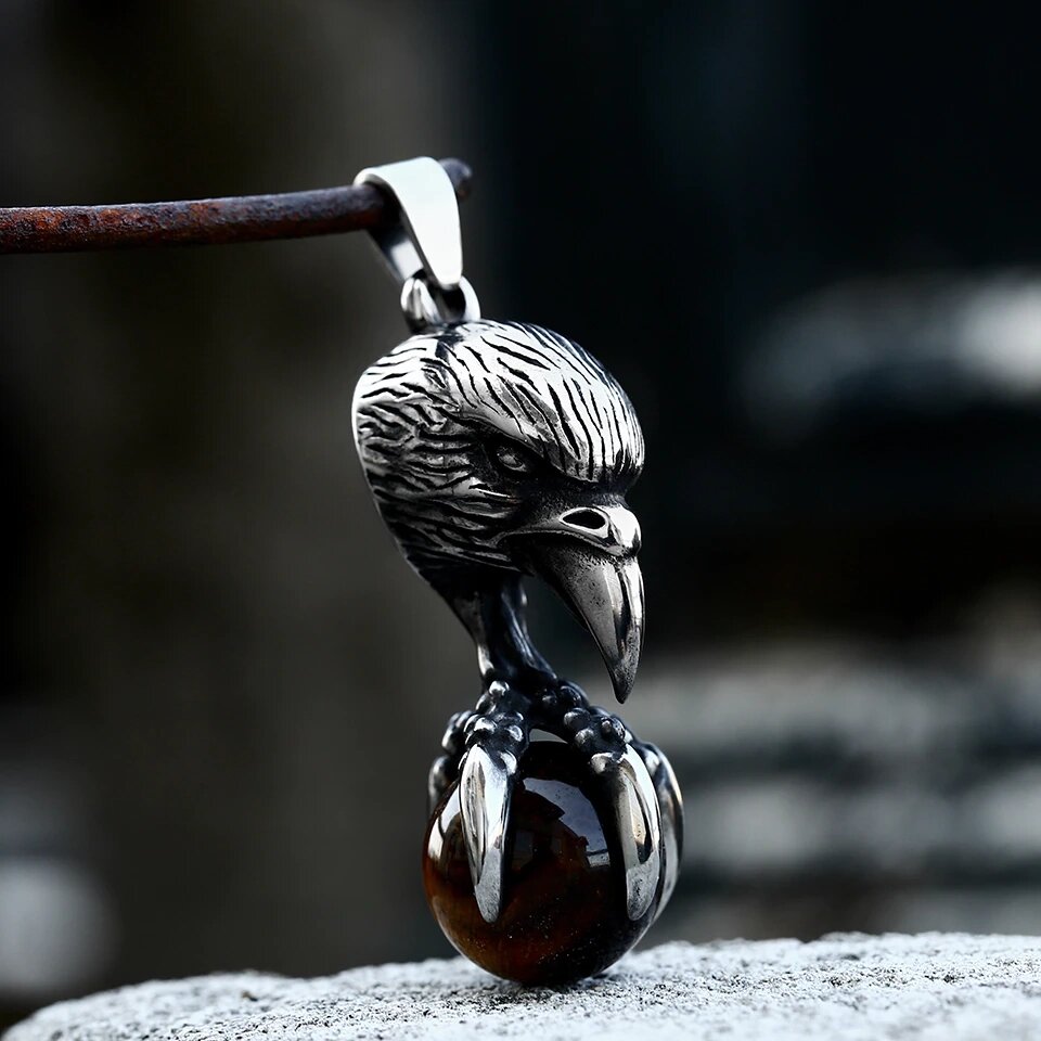 Кулон Ворон з Каменем (сталь) від компанії TERRA-X - фото 1
