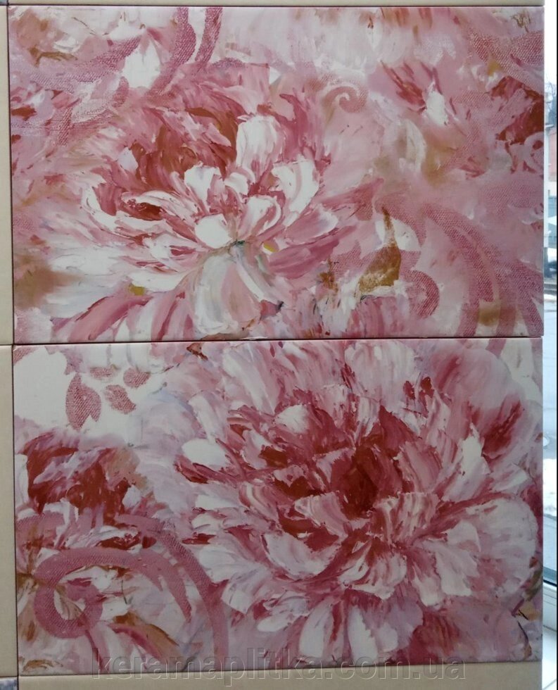 Декор 25х40 Півонії рожеві (панно з 2-х штук) від компанії Магазин "Керама" м.Кременчук - фото 1