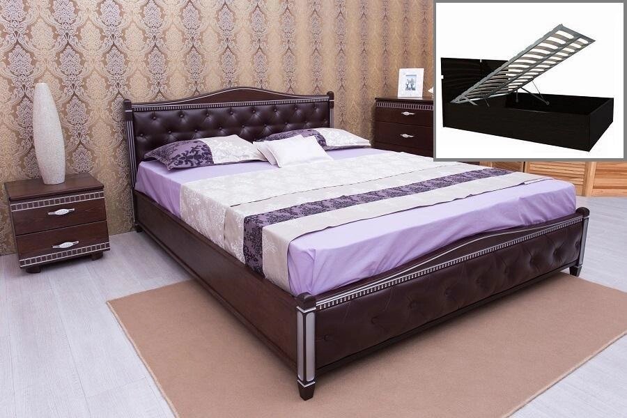 Ліжко двоспальне Олімп "Прованс кожзам ромби + патина + механізмом" (160 * 200) від компанії DAG - фото 1