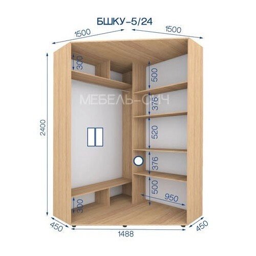 Шафа-купе кутовий БШКУ 5/24 (1500х1500х2400) від компанії DAG - фото 1