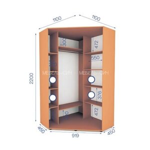Шафа-купе кутовий ШКУ 1/22 (1100х1100х2200)