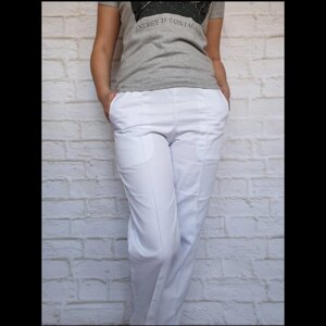 Штани медичні жіночі з кишенями білі. Тканина: еліт-котон.