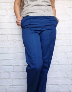 Штани медичні жіночі з кишенями сині. Тканина: еліт-котон.