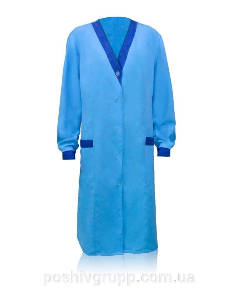 Халат жіночий блакитний з обробка (тк. Габардін) від компанії Пошиття Груп Пошиття - фото 1
