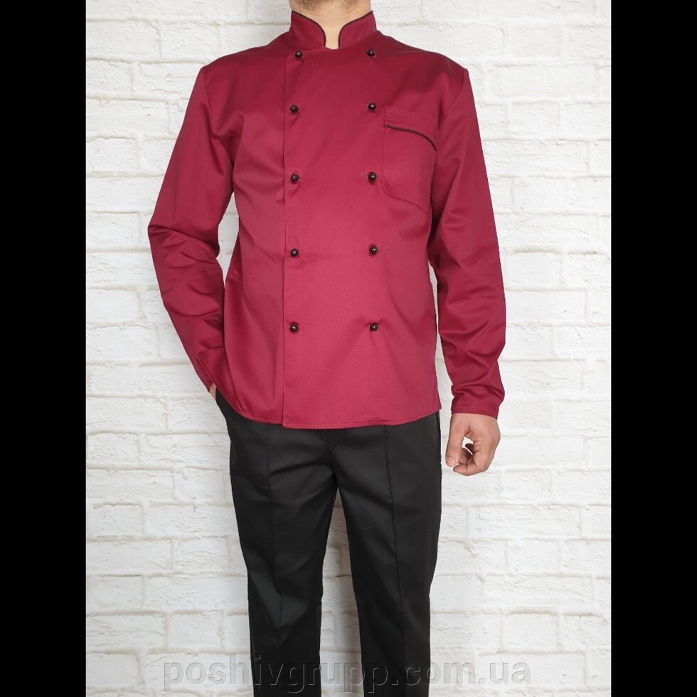 Кухарський костюм бордовий з чорними брюками. Тканина: котон. від компанії Пошиття Груп Пошиття - фото 1