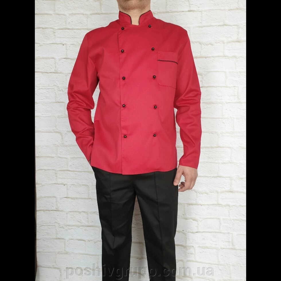 Кухарський костюм червоний з чорними брюками. Тканина: котон. від компанії Пошиття Груп Пошиття - фото 1