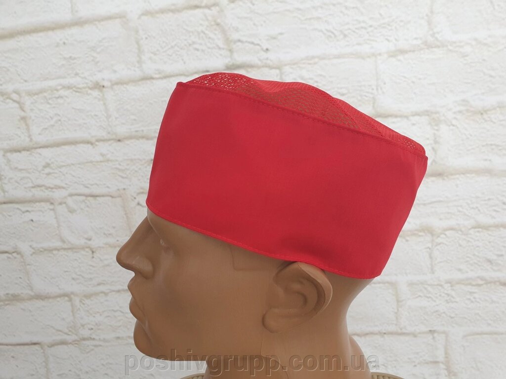 Кухарський шапка червона з сіткою. тканина батист від компанії Пошиття Груп Пошиття - фото 1