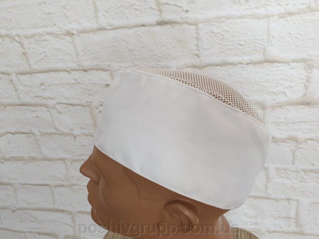 Кухарський шапка з сіткою біла. Тканина котон. від компанії Пошиття Груп Пошиття - фото 1