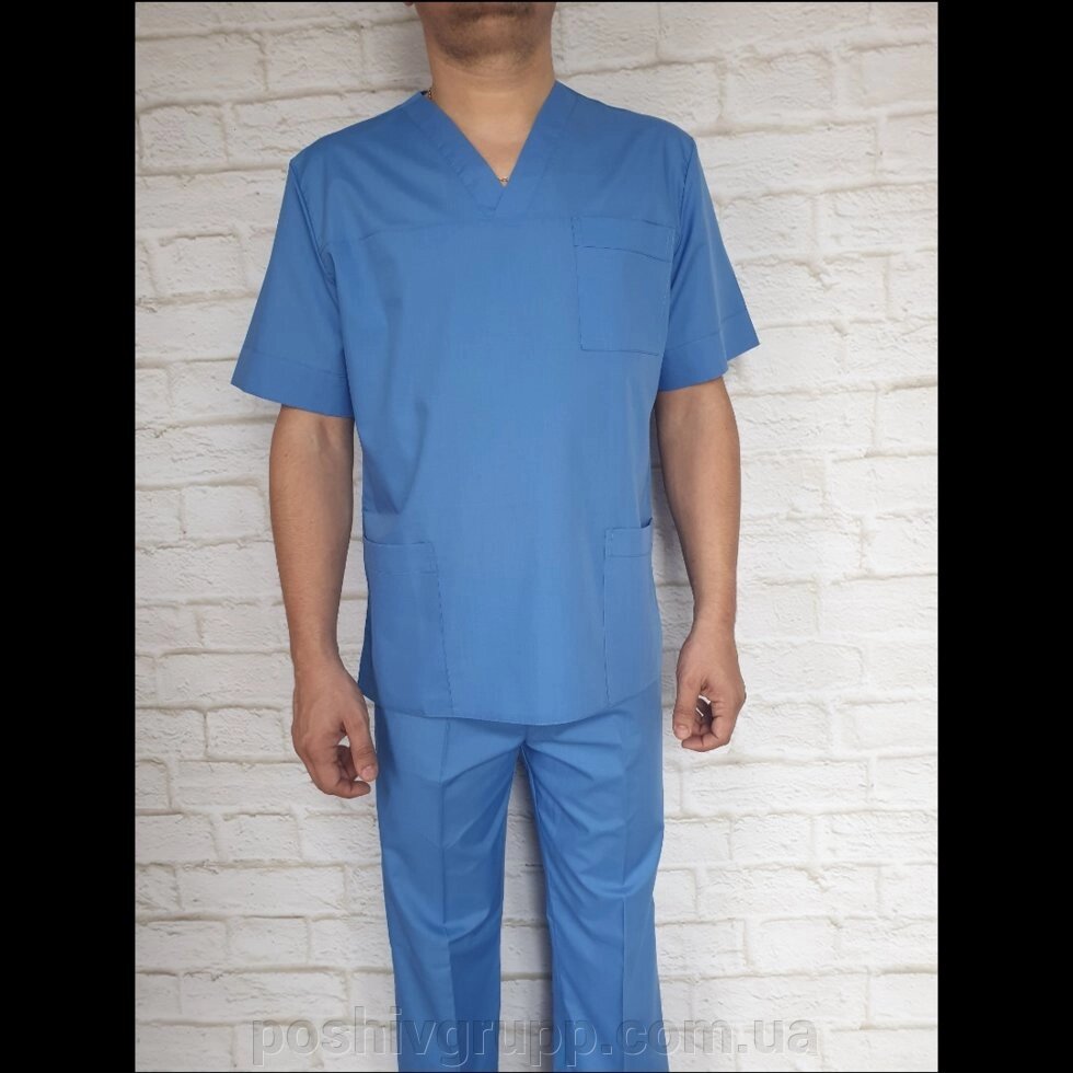 Медичний костюм чоловічий блакитний. Тканина батист. від компанії Пошиття Груп Пошиття - фото 1