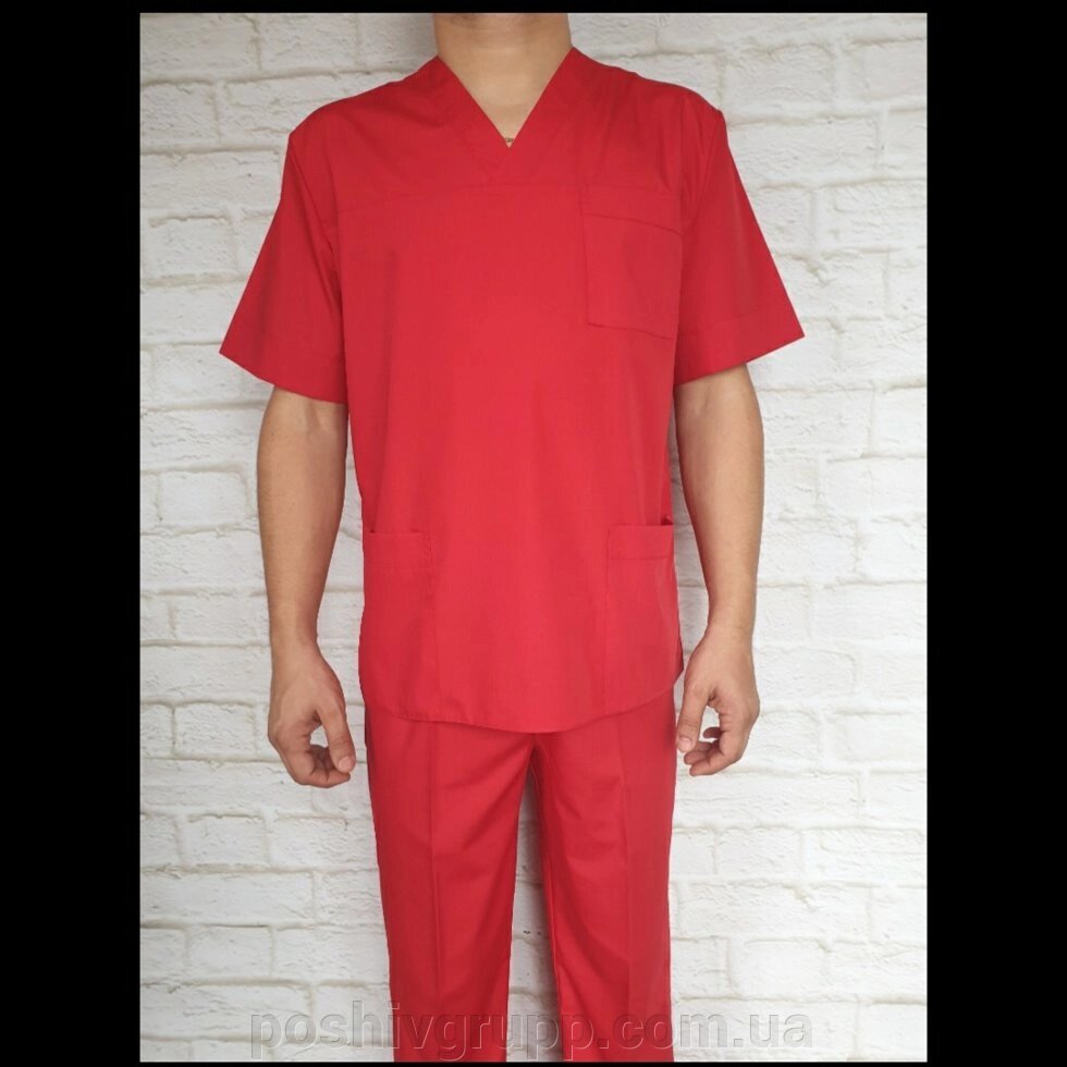 Медичний костюм чоловічий червоний. Тканина батист. від компанії Пошиття Груп Пошиття - фото 1