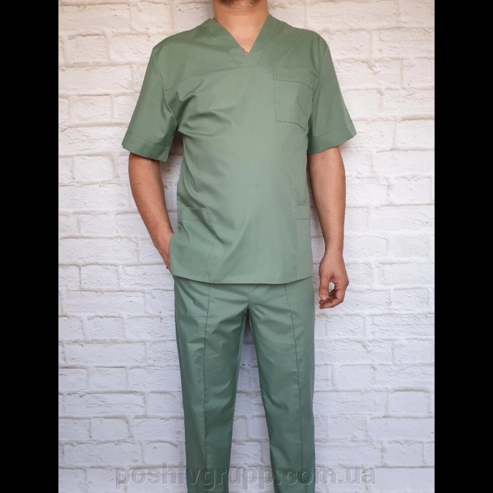 Медичний костюм чоловічий оливковий. Тканина батист. від компанії Пошиття Груп Пошиття - фото 1