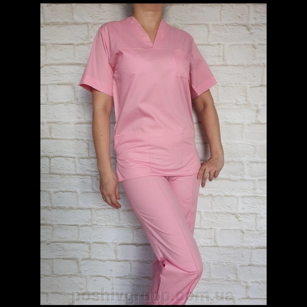 Медичний костюм рожевий. Тканина: батист. від компанії Пошиття Груп Пошиття - фото 1