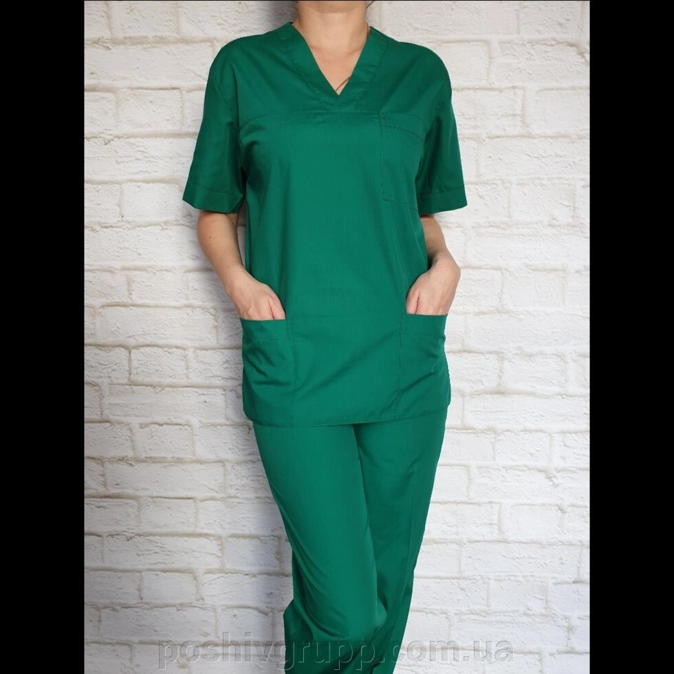 Медичний костюм зелений. Тканина: батист. від компанії Пошиття Груп Пошиття - фото 1