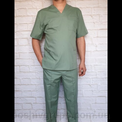 Медичний костюм чоловічий оливковий. Тканина батист.