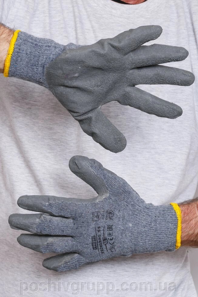 Рукавички робочі трикотажні з гумовим покриттям від компанії Пошиття Груп Пошиття - фото 1