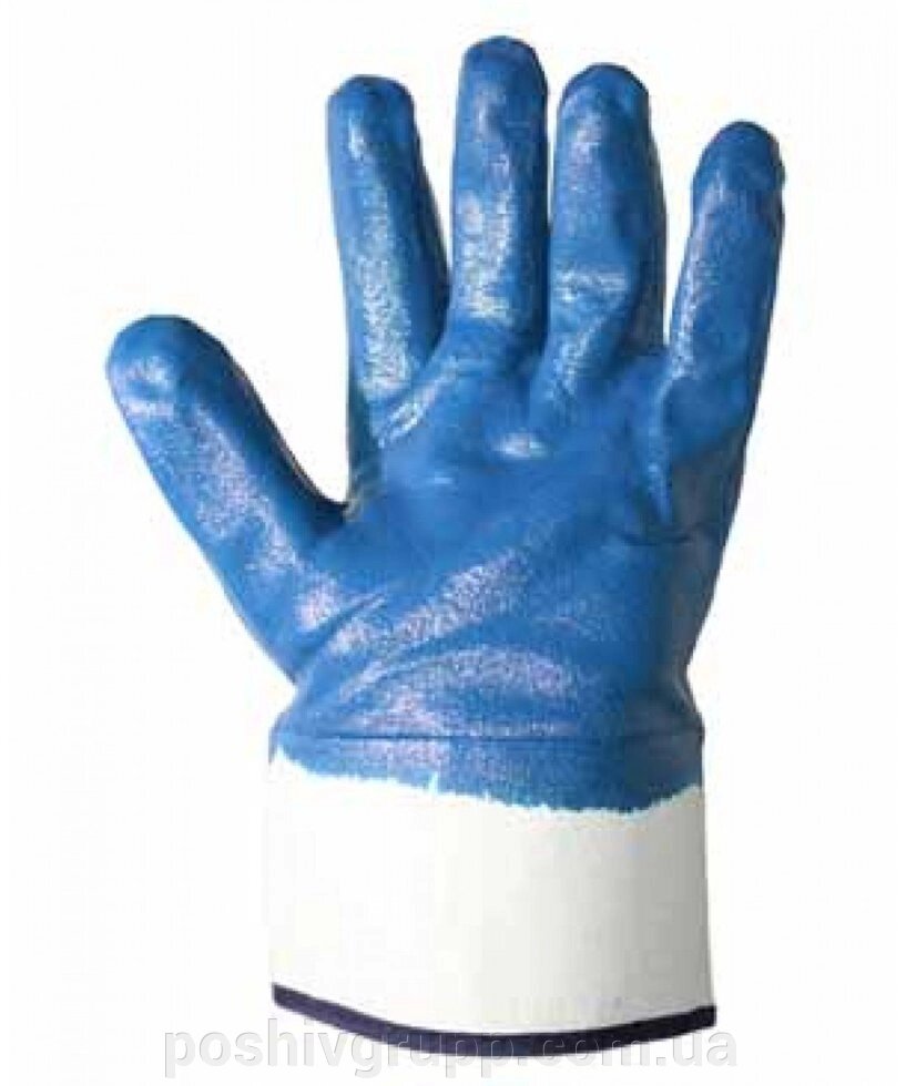 Рукавички трикотажні з нітріловім покриття и жорсткий манжетом сині від компанії Пошиття Груп Пошиття - фото 1
