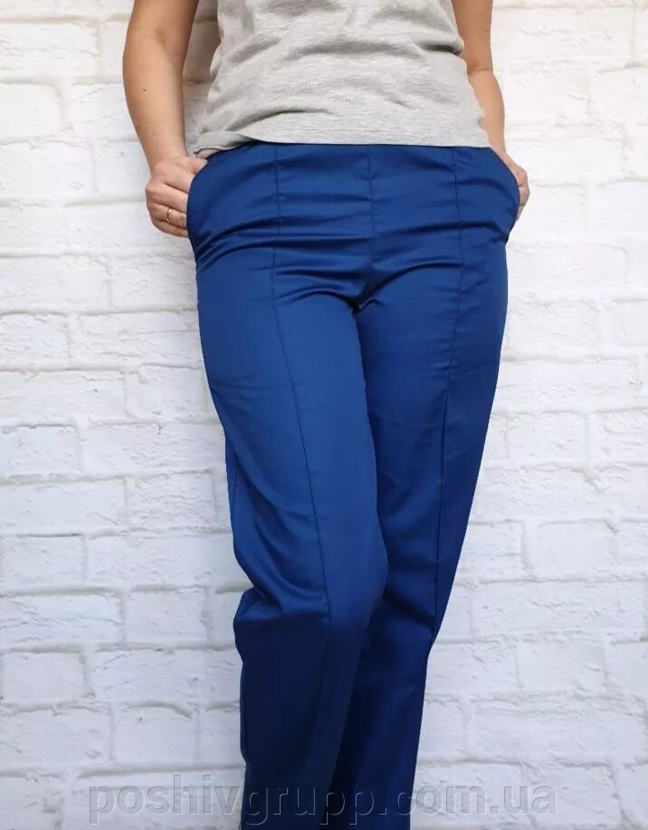 Штани медичні жіночі з кишенями сині. Тканина: еліт-котон. від компанії Пошиття Груп Пошиття - фото 1