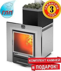 Дров'яна піч для лазні та сауни Теплодар Русь-Панорама 12 ЛНЗП з ГЛП