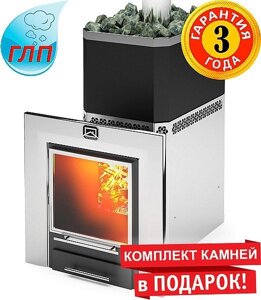 Дров'яна піч для лазні та сауни Теплодар Русь-Панорама 27 ЛНЗП з ГЛП