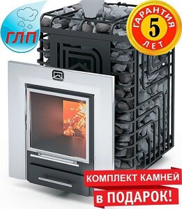 Дров'яна піч для лазні та сауни Теплодар Сибірський Скеля-Панорама 20 ЛП профі з ГЛП
