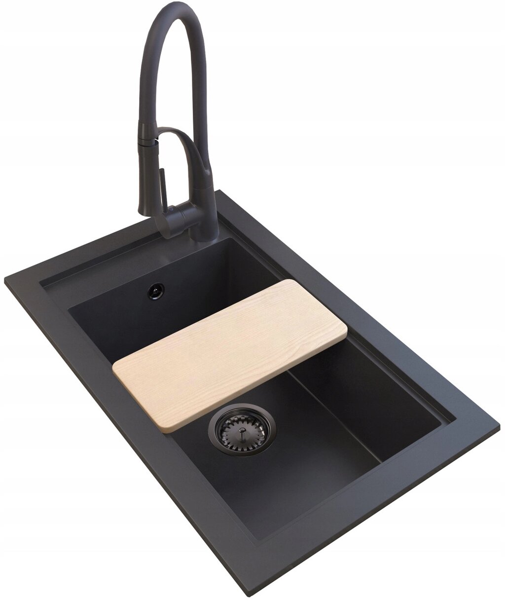 Гранітна кухонна мийка з дошкою для нарізання Sink Quality  ELARA Чорний з сріблом від компанії ТД "УСI ТОВАРИ" - фото 1
