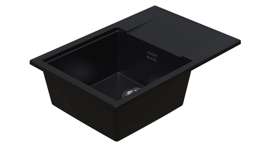 Гранітна кухонна мийка з коротким крилом для сушки SinkQuality 1KDO чорний від компанії ТД "УСI ТОВАРИ" - фото 1