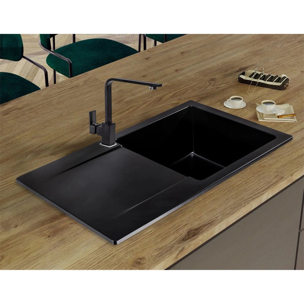 Гранітна кухонна мийка з крилом для сушіння Sink Quality FERRUM 1КDO GOLDEN-BLACK від компанії ТД "УСI ТОВАРИ" - фото 1