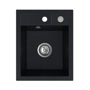 Квадратна гранітна кухона мийка Sink Quality FERRUM 1К40 BLACK Чорна з сріблом