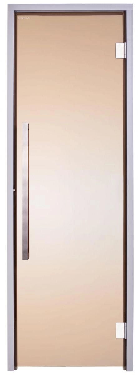 Стеклянная дверь для хаммама GREUS Exclusive 70/190 бронза 2 петли від компанії ТД "УСI ТОВАРИ" - фото 1