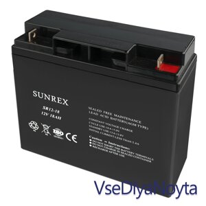 Аккумулятор батарея 12V 18Ah SUNREX SR12-18, 5.18kg, AGM battery, розміри: 181х77х167мм (ІБП