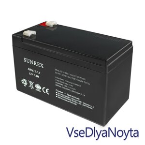 Акумулятор батарея 12V 7Ah SUNREX SRM12-7.0, Ємність: 7 Ah, 12 V, 2.03kg, AGM battery, розміри: 151х65х94мм (ІБП