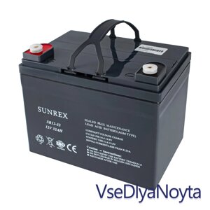 Акумуляторна батарея SUNREX SR12-33, Ємність: 33 Ah, 12 V, 10kg, AGM battery, розміри: 96х130х155мм (ІБП UPS)