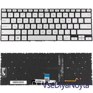 Клавіатура для ноутбука ASUS (UX434 series) 57, ice-silver, без фрейму, підсвітка клавіш (ОРІГИНАЛ)