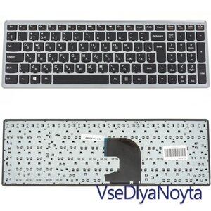 Клавіатура для ноутбука LENOVO (IdeaPad: P500, Z500) rus, black, silver frame