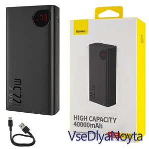 Універсальна мобільна батарея Baseus Adaman Metal Digital Display, 40000 mAh, PD, 22.5 W, Black (PPAD020101)