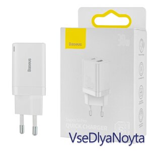 Зарядний пристрій Baseus Super Si Pro Quick Charger C+U 30 W EU White