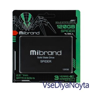 Жорсткий диск 2.5" SSD 120 gb mibrand spider series, MI2.5SSD/SP120GBST, 3D TLC, SATA-III 6gb/s, зап/шт.