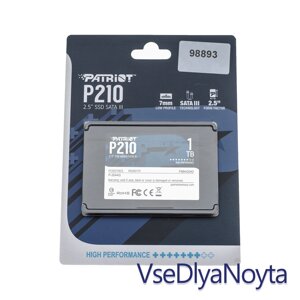 Жесткий диск 2.5" SSD 1tb patriot P210 series, P210S1tb25 (latest SATA 3 controller), TLC 3D, SATA-III 6gb/s,