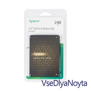 Жорсткий диск 2.5" SSD 240 gb apacer AS340X series, AP240GAS340XC-1, TLC, SATA-III 6gb/s, зап/шт. 520/550 мб/с