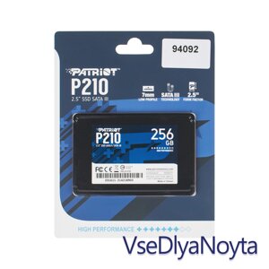 Жорсткий диск 2.5" SSD 256 gb patriot P210 series, P210S256G25, TLC 3D, SATA-III 6gb/s, зап/шт. 400/500 мб/с