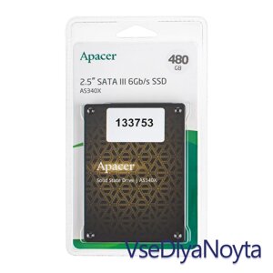 Жорсткий диск 2.5" SSD 480 gb apacer AS340 panther series, AP480GAS340XC-1, TLC, SATA-III 6gb/s, запшт.