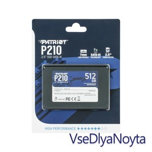 SSD накопичувавч 2.5 512 gb patriot P210 series, P210S512G25, TLC 3D, SATA-III 6gb/s, зап/шт. 430/520 мб/с