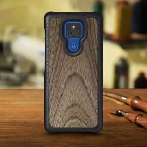 Шкіряна накладка Stenk WoodBacker для Motorola Moto E7 Plus Чорна (70351)