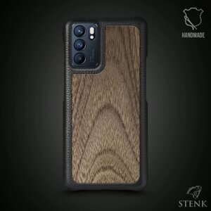 Шкіряна накладка Stenk WoodBacker для OPPO Reno6 5G Чорна (71804)