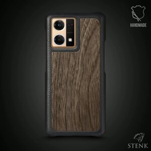 Шкіряна накладка Stenk WoodBacker для OPPO Reno7 Чорна (73233)