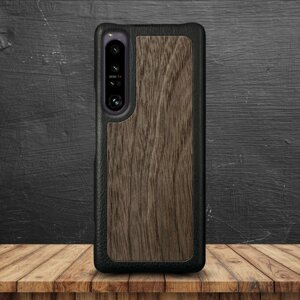 Шкіряна накладка Stenk WoodBacker для Sony Xperia 1 IV Чорна (73662)