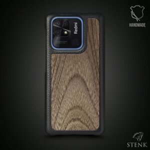 Шкіряна накладка Stenk WoodBacker для Xiaomi Redmi 10C Чорна (72059)