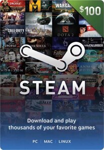 Подарункова карта Steam Wallet 100 $USD)