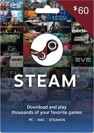 Подарункова карта Steam Wallet 60 $USD)